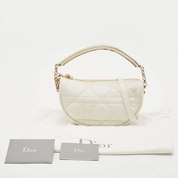 Pre Owned Dior White/Gold Macrocannage Leather Small Vibe Hobo