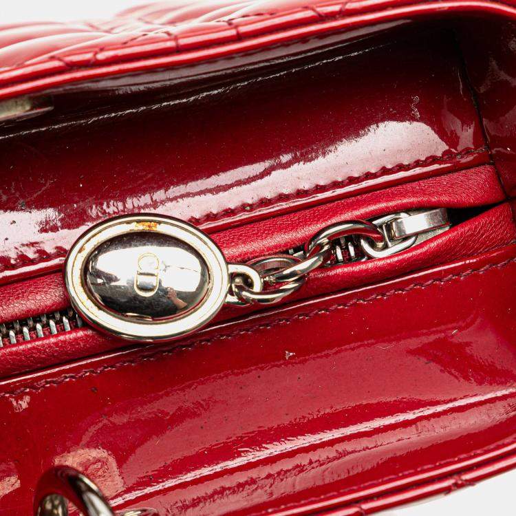 Pre Owned Dior Red Large Patent Cannage Lady Dior