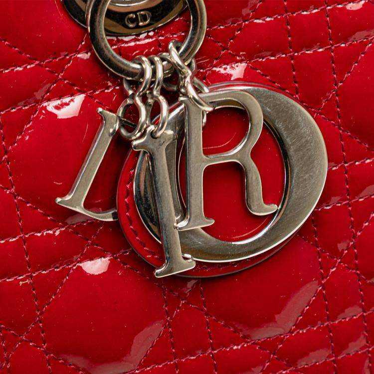 Pre Owned Dior Red Large Patent Cannage Lady Dior