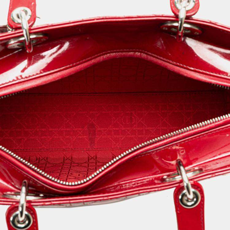 Pre Owned Dior Red Large Patent Cannage Lady Dior