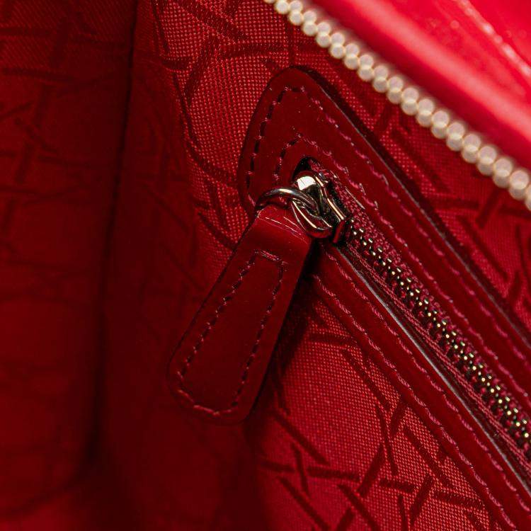 Pre Owned Dior Red Large Patent Cannage Lady Dior