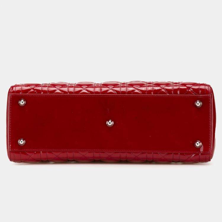 Pre Owned Dior Red Large Patent Cannage Lady Dior