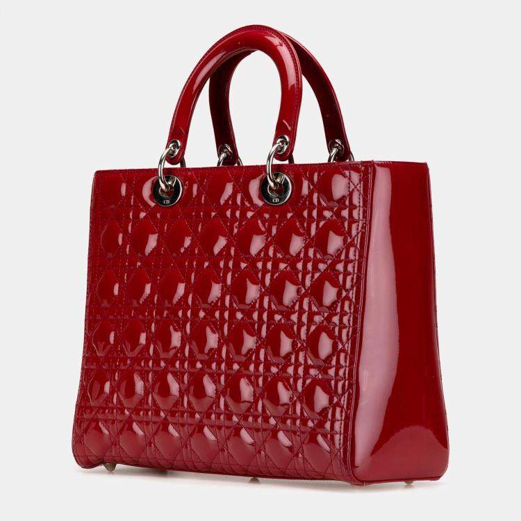 Pre Owned Dior Red Large Patent Cannage Lady Dior