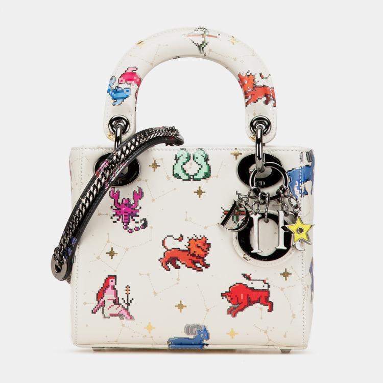 Pre Owned Dior White Calfskin Mini Pixel Zodiac Lady Dior
