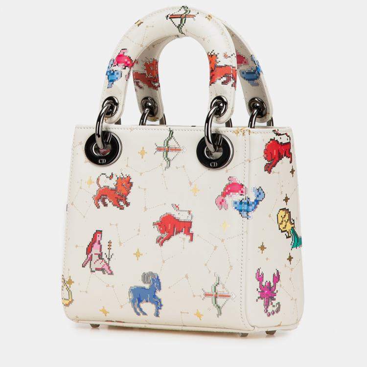 Pre Owned Dior White Calfskin Mini Pixel Zodiac Lady Dior