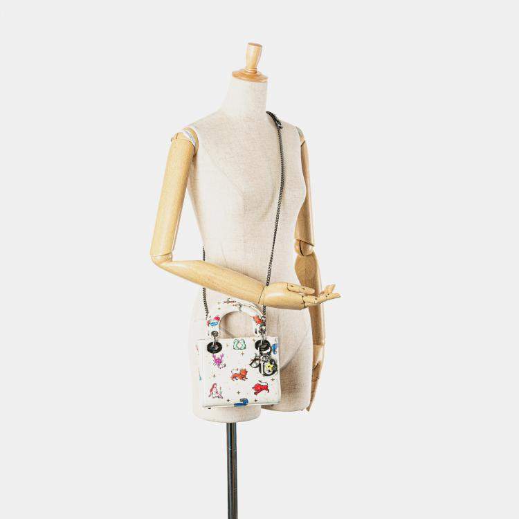 Pre Owned Dior White Calfskin Mini Pixel Zodiac Lady Dior