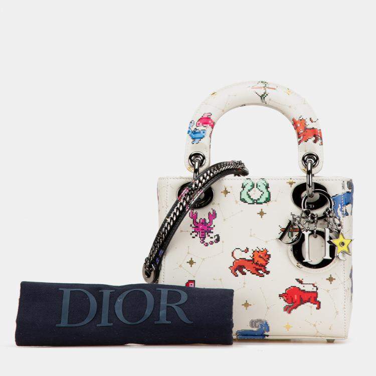 Pre Owned Dior White Calfskin Mini Pixel Zodiac Lady Dior