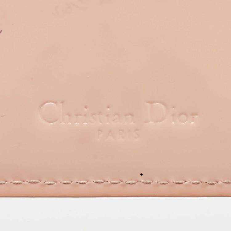 Pre Owned Dior Pink Cannage Patent Leather Lady Dior Card Holder