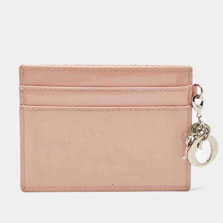 Pre Owned Dior Pink Cannage Patent Leather Lady Dior Card Holder