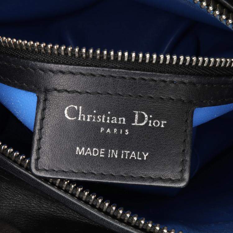 Pre Owned Dior Black Blue Medium Calfskin Patent Embroidered Valentines Day Heart Lady Dior