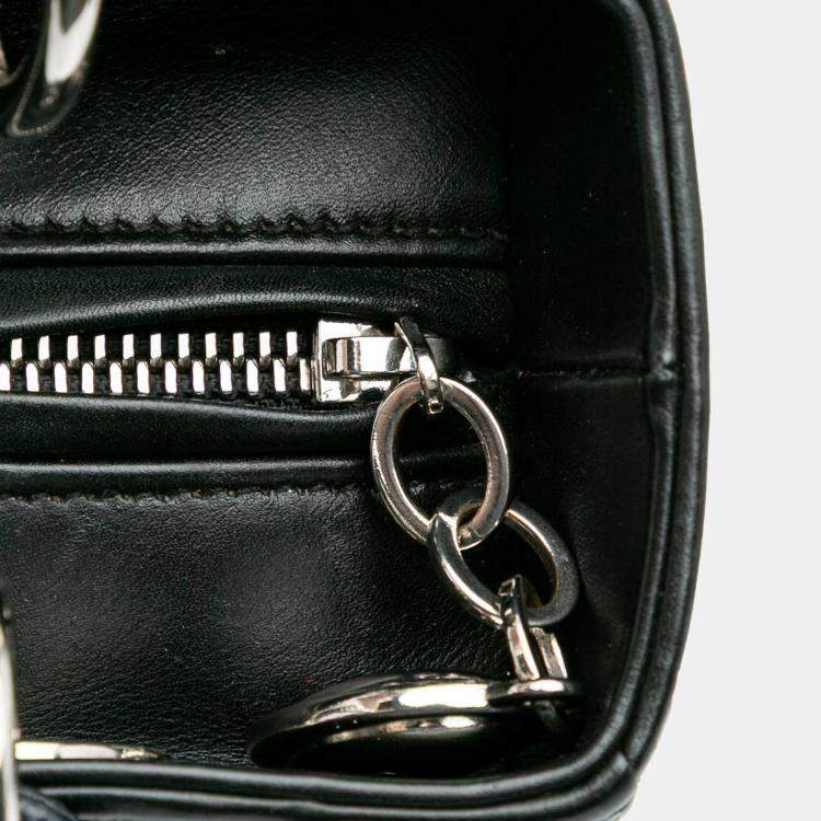 Pre Owned Dior Black Blue Medium Calfskin Patent Embroidered Valentines Day Heart Lady Dior