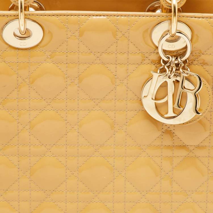 Pre Owned Dior Beige Cannage Patent Leather Large Lady Dior Tote