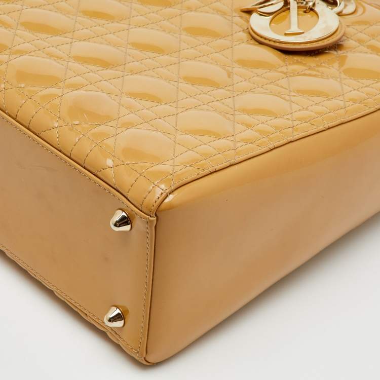 Pre Owned Dior Beige Cannage Patent Leather Large Lady Dior Tote