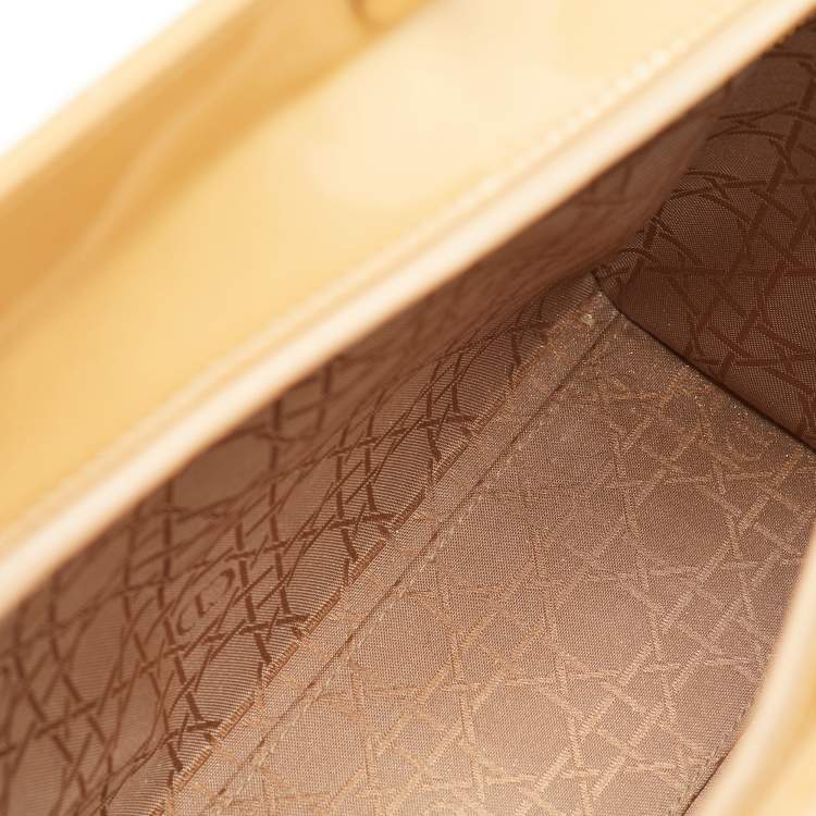 Pre Owned Dior Beige Cannage Patent Leather Large Lady Dior Tote