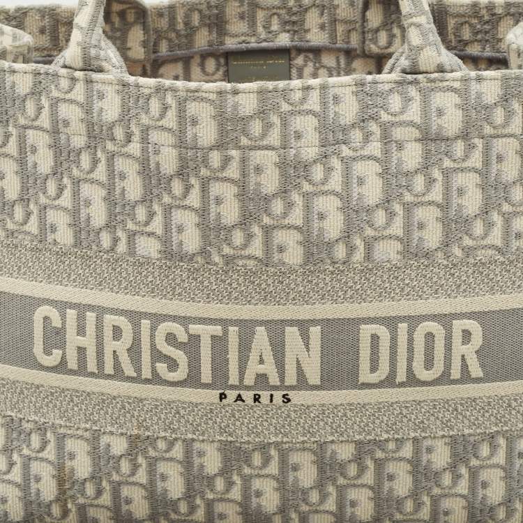Pre Owned Dior Grey Oblique Embroidered Canvas Medium Book Tote
