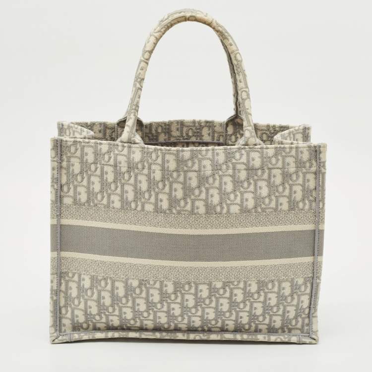 Pre Owned Dior Grey Oblique Embroidered Canvas Medium Book Tote