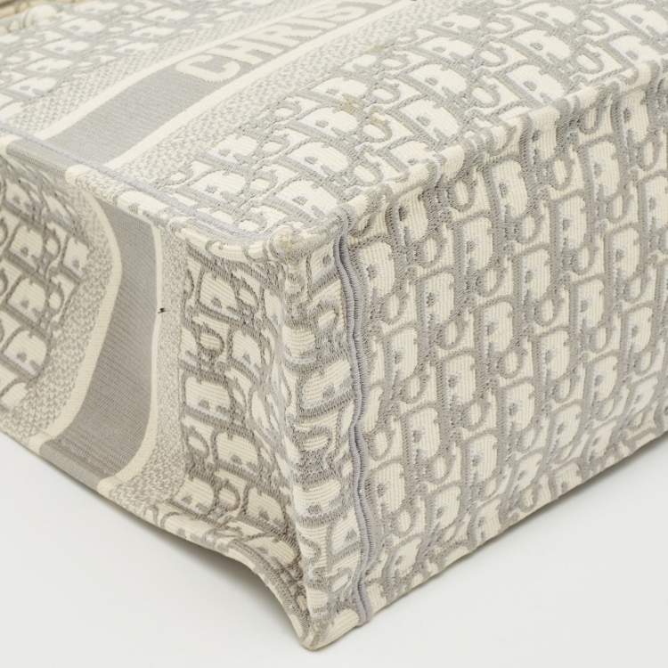 Pre Owned Dior Grey Oblique Embroidered Canvas Medium Book Tote