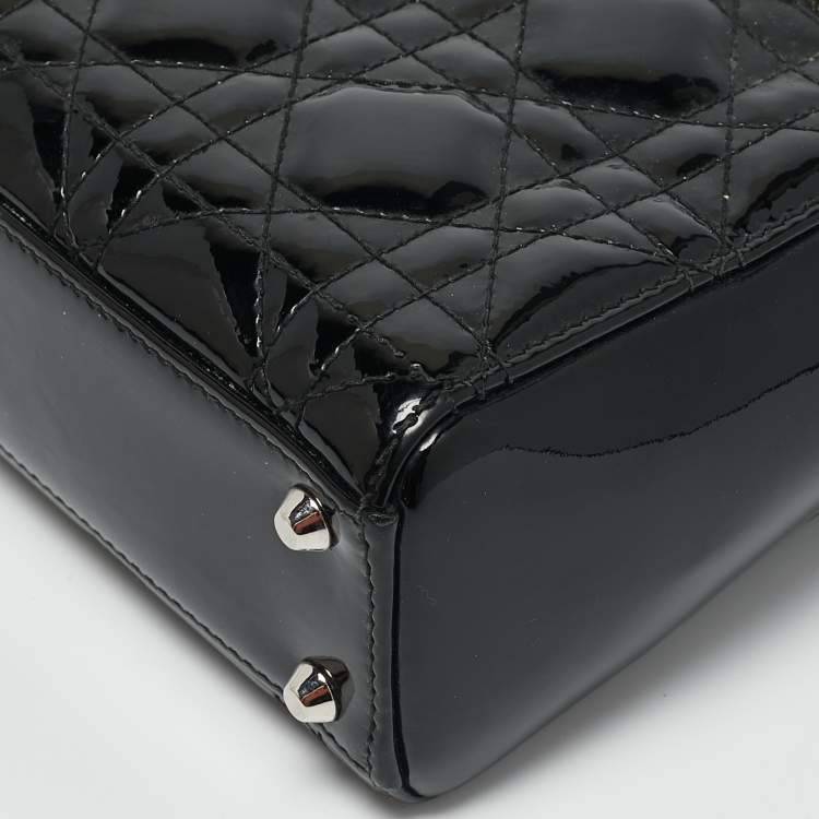 Pre Owned Dior Black Cannage Patent Leather Mini Lady Dior Tote