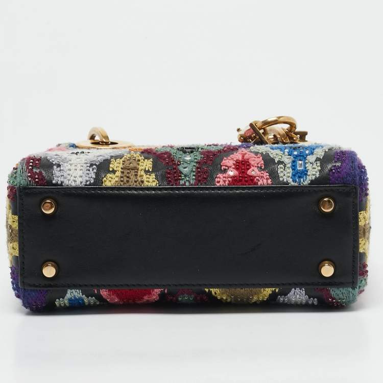 Pre Owned Dior Multicolor Leather Mini Embroidered Beads Lady Dior Tote