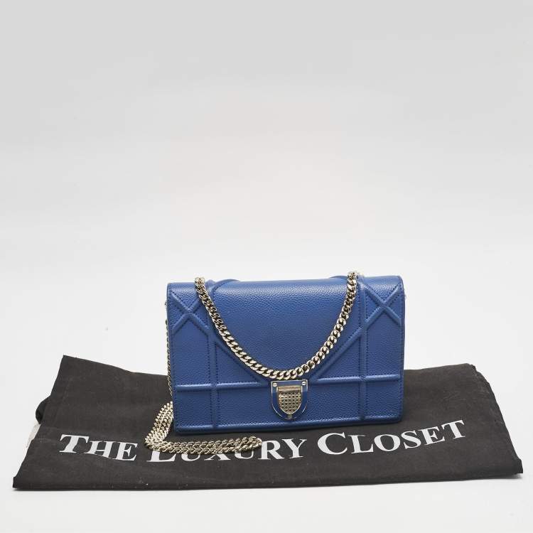 Pre Owned Dior Blue Leather Diorama Wallet on Chain