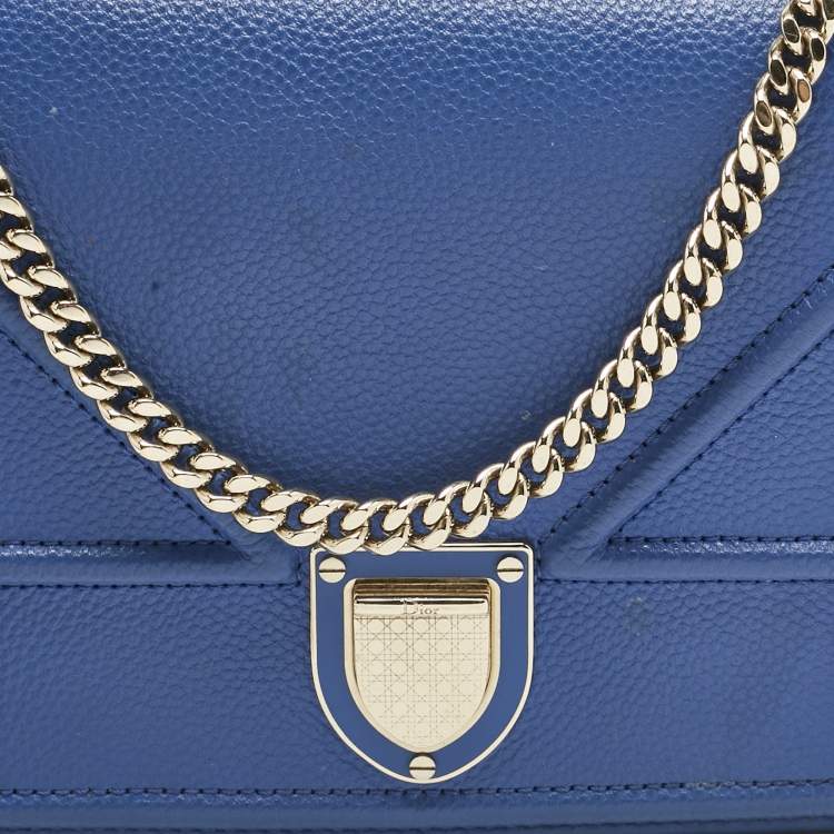 Pre Owned Dior Blue Leather Diorama Wallet on Chain