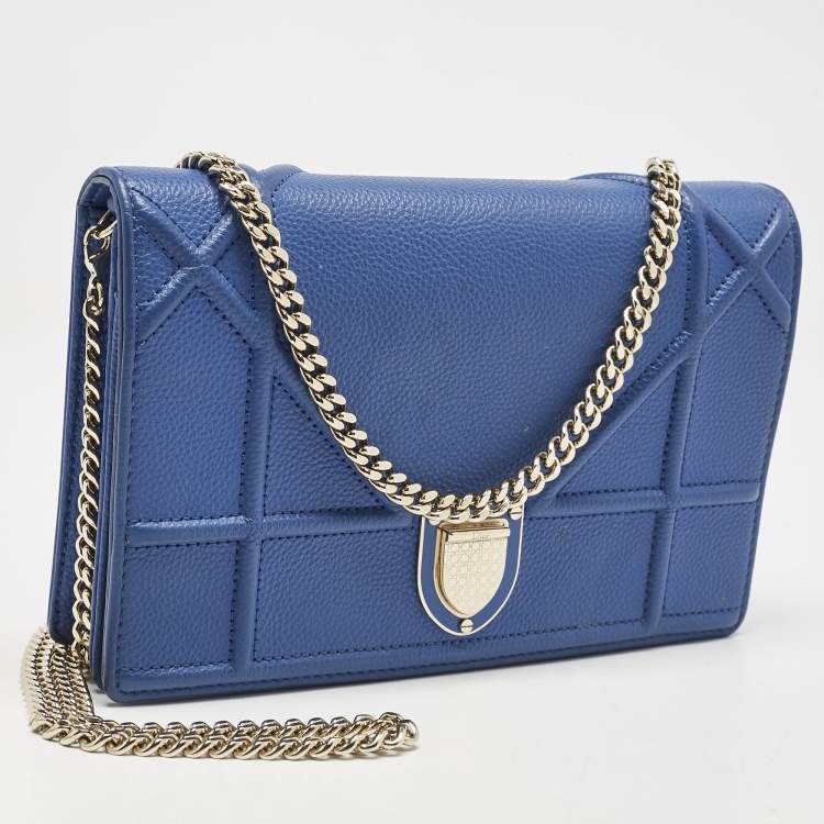 Pre Owned Dior Blue Leather Diorama Wallet on Chain