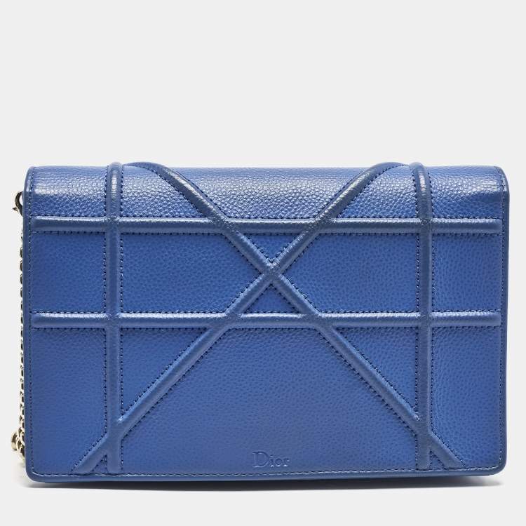 Pre Owned Dior Blue Leather Diorama Wallet on Chain