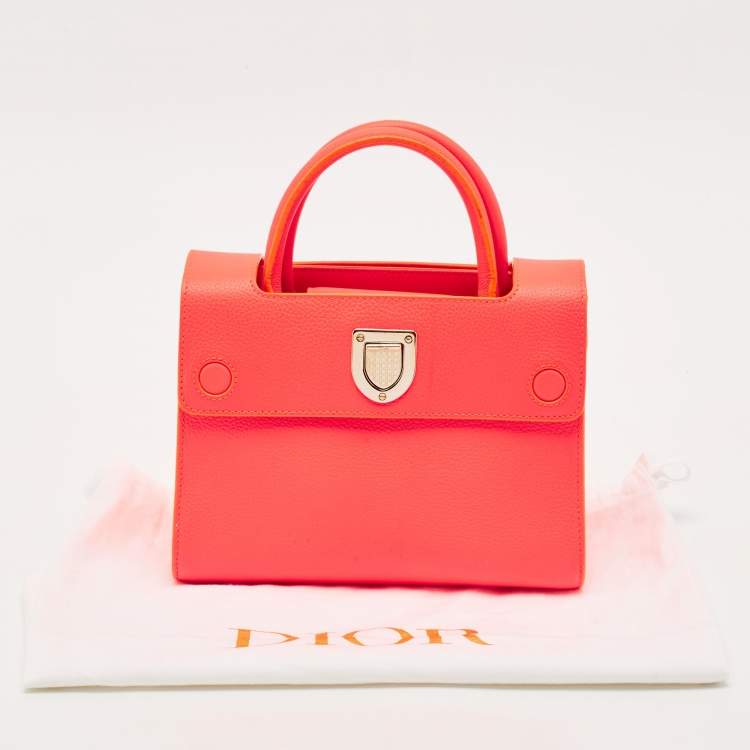 Pre Owned Dior Neon Orange Leather Mini Diorever Top Handle Bag