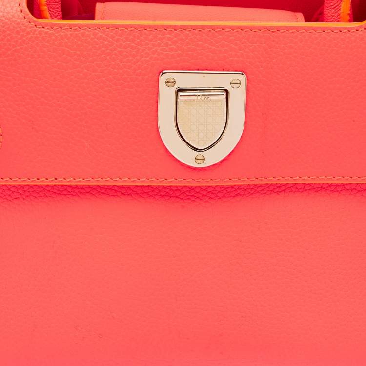 Pre Owned Dior Neon Orange Leather Mini Diorever Top Handle Bag