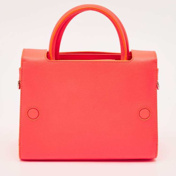 Pre Owned Dior Neon Orange Leather Mini Diorever Top Handle Bag