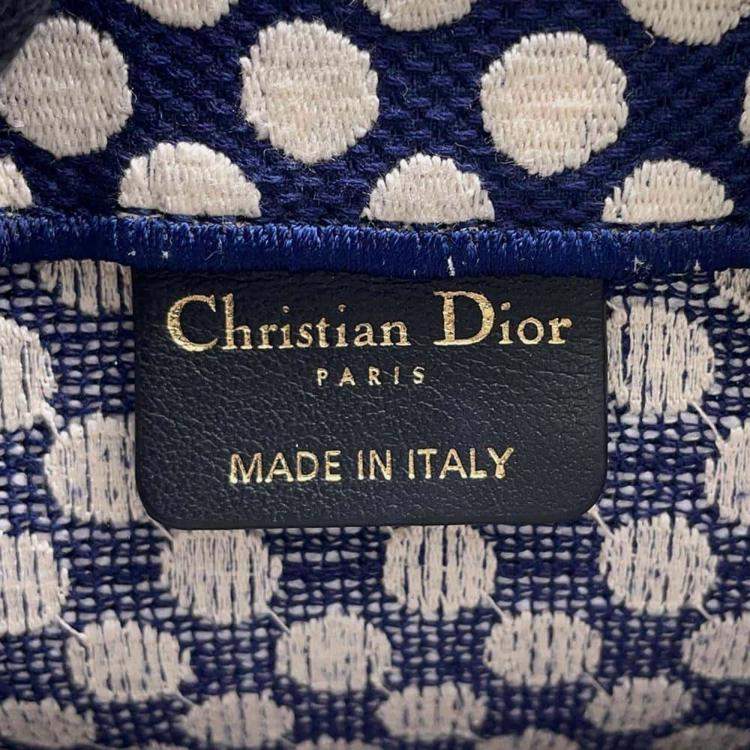 Pre Owned Dior White Navy Canvas Vertical Book Tote Dot Bag