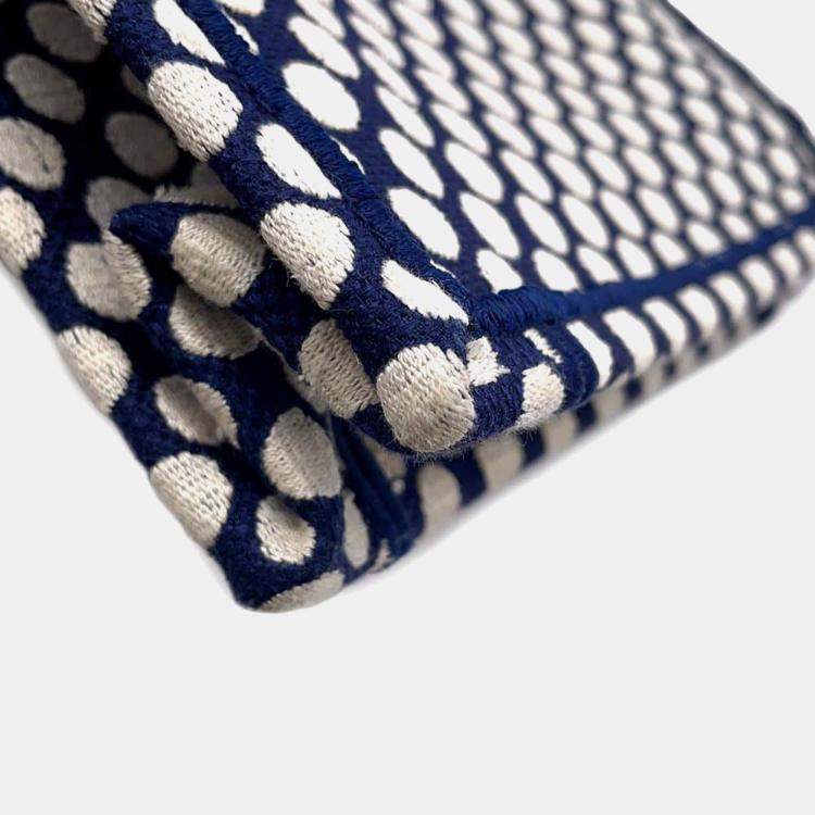 Pre Owned Dior White Navy Canvas Vertical Book Tote Dot Bag