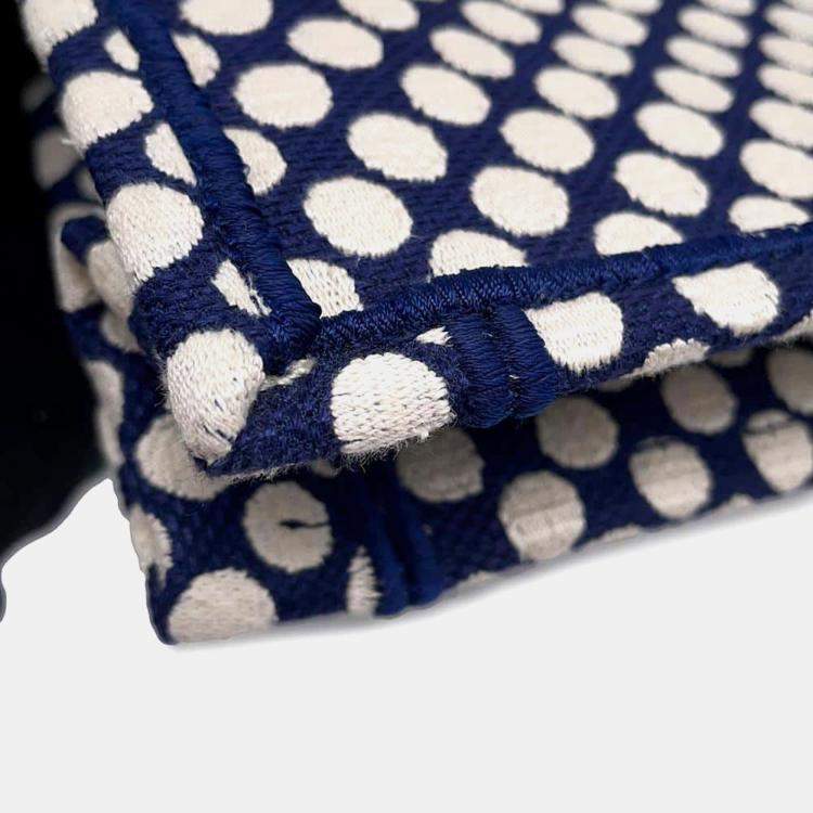 Pre Owned Dior White Navy Canvas Vertical Book Tote Dot Bag