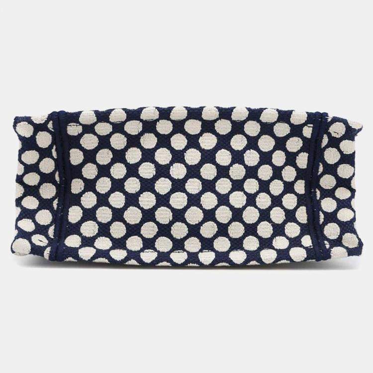 Pre Owned Dior White Navy Canvas Vertical Book Tote Dot Bag