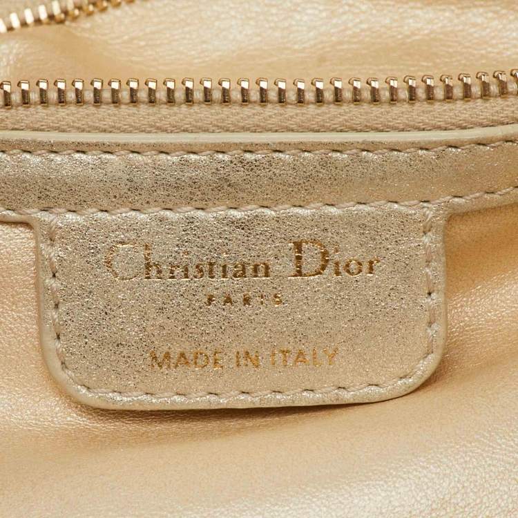 Pre Owned Dior Metallic Cannage Leather Small Soft Lady Dior Tote