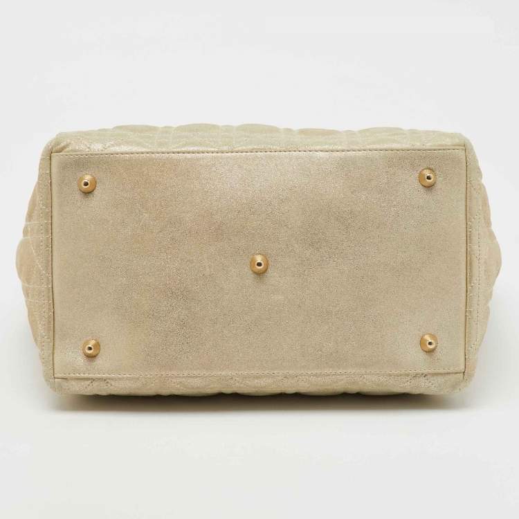 Pre Owned Dior Metallic Cannage Leather Small Soft Lady Dior Tote