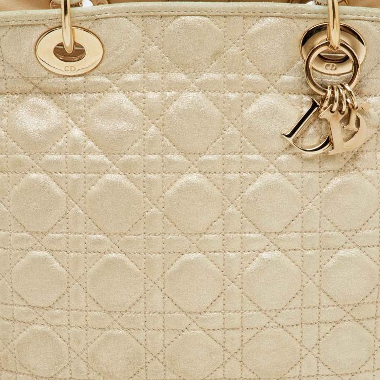 Pre Owned Dior Metallic Cannage Leather Small Soft Lady Dior Tote