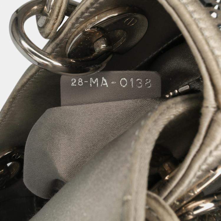 Pre Owned Dior Grey Mini Satin Cannage Strass Crystal Embellished Lady Dior