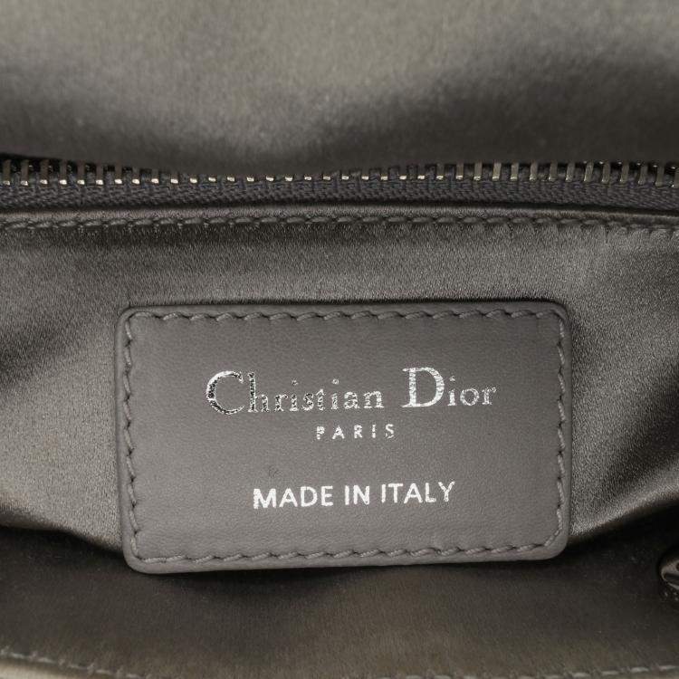 Pre Owned Dior Grey Mini Satin Cannage Strass Crystal Embellished Lady Dior