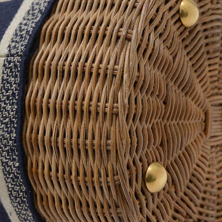 Pre Owned Christian Dior Navy Canvas Rattan Dior Oblique Wicker Shoulder Bag