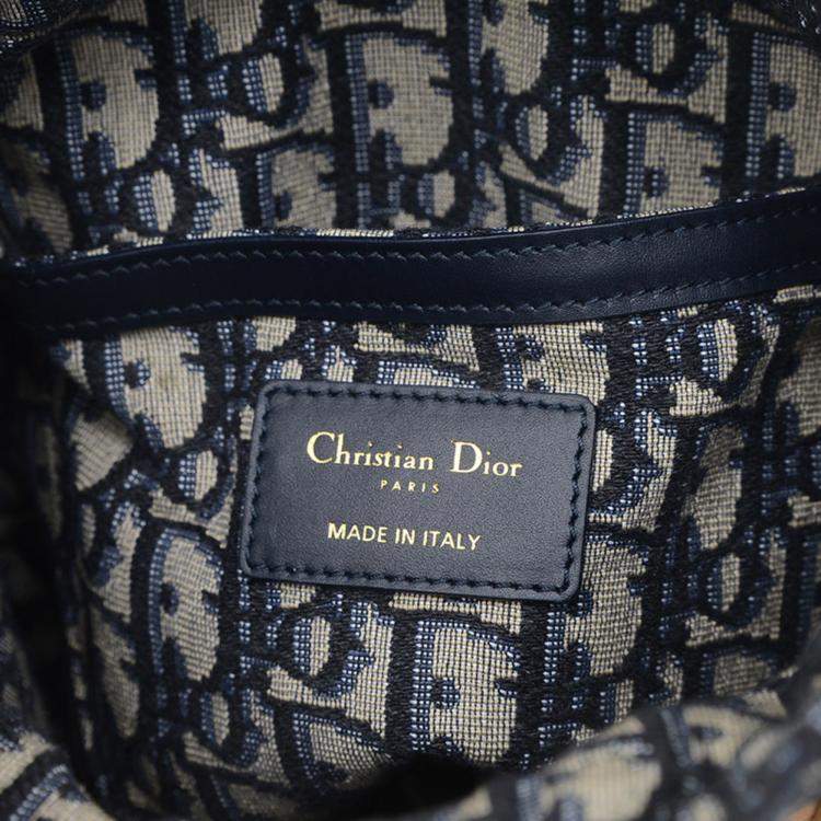 Pre Owned Christian Dior Navy Canvas Rattan Dior Oblique Wicker Shoulder Bag