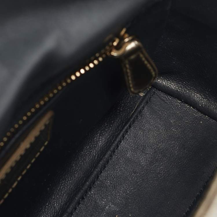 Pre Owned Dior Gold Microcannage Patent Leather Mini Lady Dior Tote