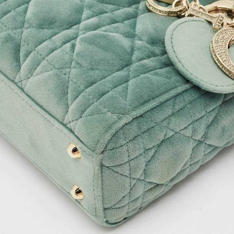 Pre Owned Dior Green Cannage Velvet Mini Lady Dior Tote