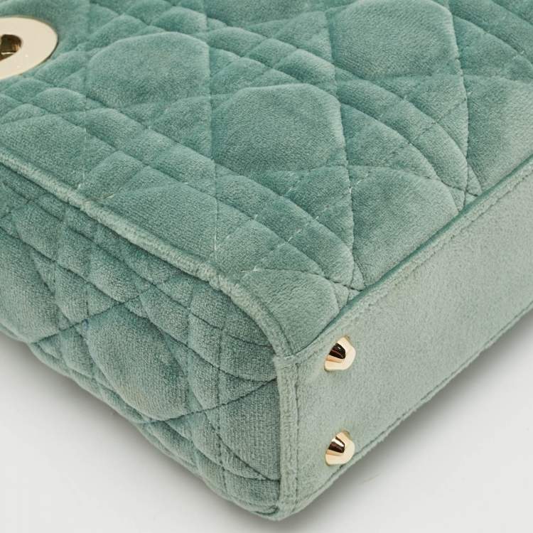 Pre Owned Dior Green Cannage Velvet Mini Lady Dior Tote