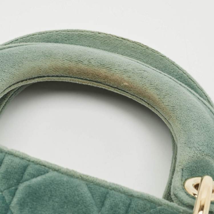 Pre Owned Dior Green Cannage Velvet Mini Lady Dior Tote