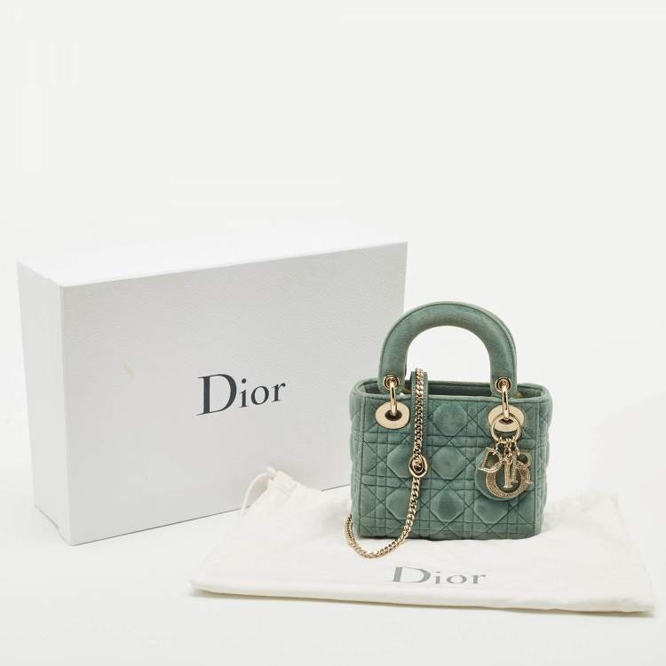 Pre Owned Dior Green Cannage Velvet Mini Lady Dior Tote