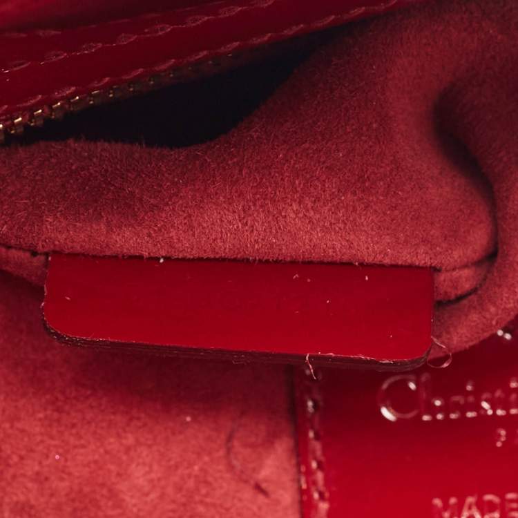 Pre Owned Dior Red Cannage Patent Leather Small Lady Dior Tote