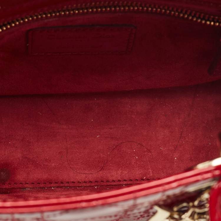 Pre Owned Dior Red Cannage Patent Leather Small Lady Dior Tote