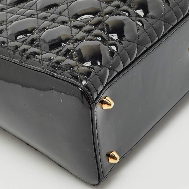 Pre Owned Dior Black Cannage Patent Leather Large Lady Dior Tote