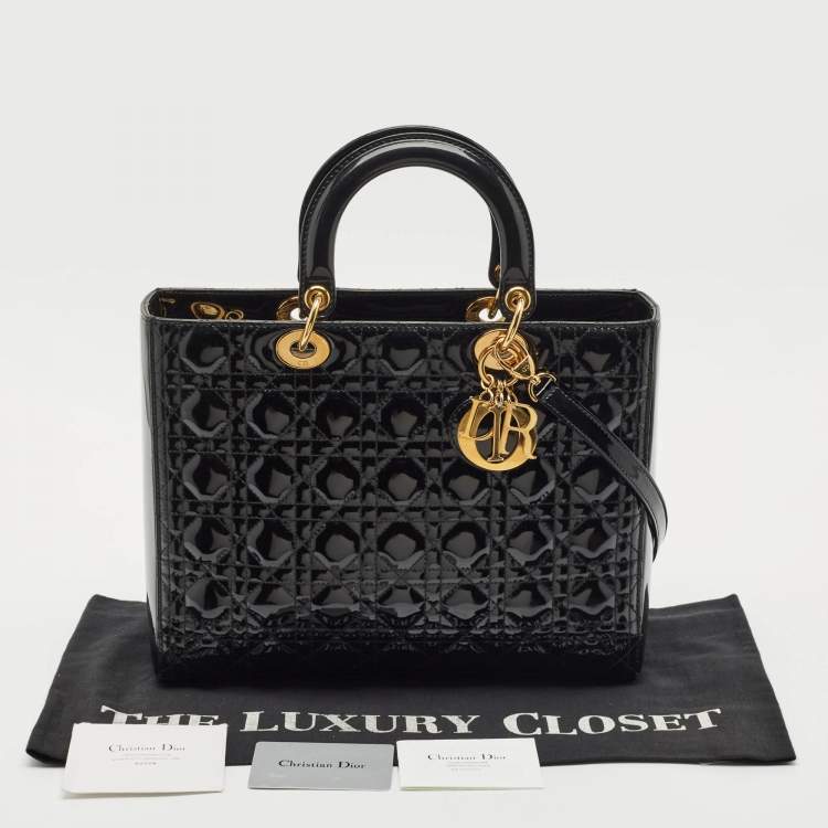 Pre Owned Dior Black Cannage Patent Leather Large Lady Dior Tote